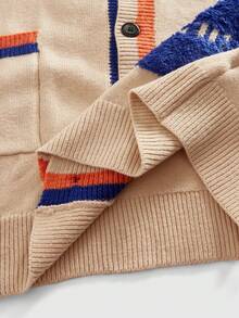 ROMWE MEN Casual 男士印花开襟针织衫，街头时尚 - 米色 - 查看 5