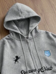 SWAVVY 男士时尚印花拼接卫衣，秋冬夹克连帽衫摩托车连帽衫赛车连帽衫男士连帽衫男士街头风拉链衫 - 淺灰色 - 查看 4