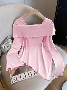 GlowEve CURVE Plus Size Women Elegant Casual Long Sleeve Asymmetric Floral Stretch Top, Autumn/Winter - Pink - View 2