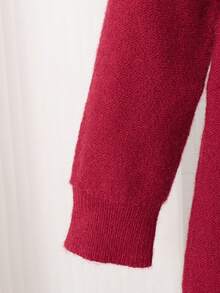 LMoss Kids Young Girl Red Crew Neck Long Sleeve Patchwork Ruffle Textured Knit Sweater Dress,Suitable For Casual Daily Wear,Autumn/Winter - Burgundy - View 5