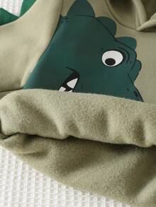 Cozy Pixies Baby Boy Cartoon Dinosaur Pattern Knitted Soft Hooded Long Sleeve Pullover Sweatshirt - Apricot - View 4