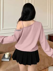 Modelyn 秋冬蝴蝶结宽松韩版休闲短款卫衣 - 粉色 - 查看 2