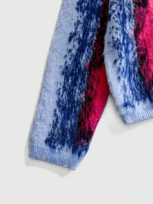 ROMWE MEN Street Life Men's Jacquard Knit Loose Fit Long Sleeve Sweater - Blue - View 4