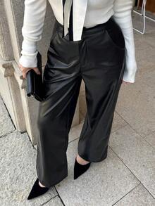 DAZY 女士休闲纯色PU皮革阔腿裤，秋季款