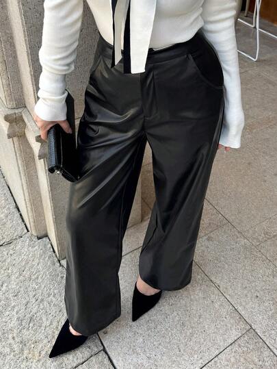 DAZY 女士休闲纯色PU皮革阔腿裤，秋季款