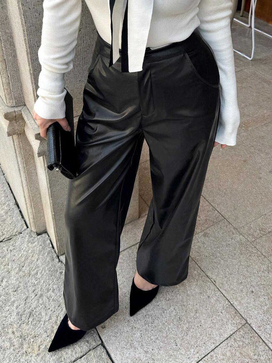 DAZY 女士休闲纯色PU皮革阔腿裤，秋季款