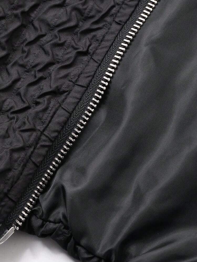 Women's Solid Color Embossed Zipper Elegant Fashion Long Sleeve Jacket Y2k