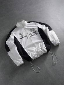 PAVTROS 加大码男士休闲撞色字母印花拉链立领夹克，秋季款 - 彩色 - 查看 3