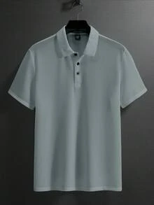 Manfinity Homme Men's Solid Color Front Button Short Sleeve Casual Polo Shirt - Light Grey - View 5