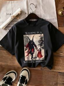 Manfinity Dauomo Men's Letter & Portrait Graphic Black Round Neck Short Sleeve T-Shirt - Black - View 3