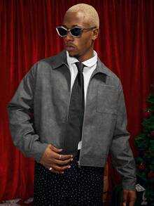 PAVTROS Manfinity Streetrush Men's Street-Style Popular INS Matching Men Jackets And Coats,Men's Casual Short Brown PU Leather Zip-Up Jacket, Autumn,Leather Jacket,Streetwear,Winter Jacket,Warm Winter Outfits, Christmas Outfits,Boy Friend Gifts Mens Cropped Jacket Work Jacket Cropped Men Jacket Cropped Zip Up Men Jacket Grey Jacket - Grey - View 6