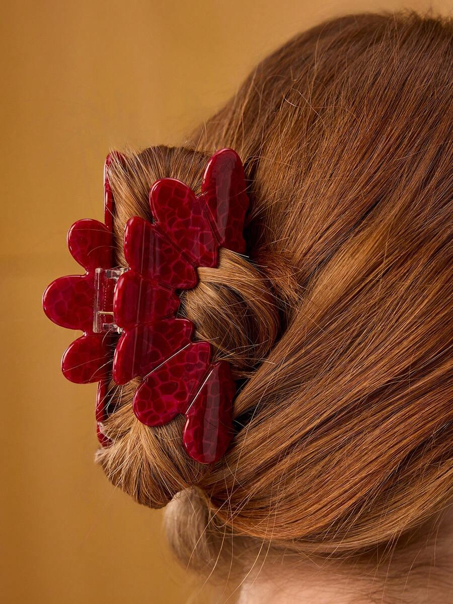 ALL OVER PRINT HALF ARC HAIR CLIPS - Burgundy - View 1