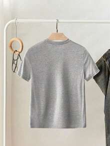 Resyla 女士小狗刺绣圆领灰色短袖标准尺码T恤 - 灰色 - 查看 2