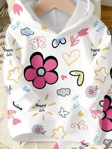 SHEIN Playful Pals 秋冬季少女休闲时尚创意个性清新简约可爱卡哇伊彩色爱心花朵图案印花连帽卫衣裤套装，舒适百搭，适合秋冬季少女穿着。 - 彩色 - 查看 4