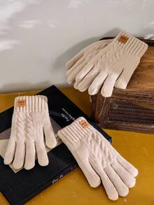 Cirelle 1pair Women's Winter Warm Knit Gloves, Double Layered With Touch Screen Fingertips For Parties, Driving, Running, Cellphone Gaming And Daily Activities Halloween Accessories Winter Gloves - Beige - View 7