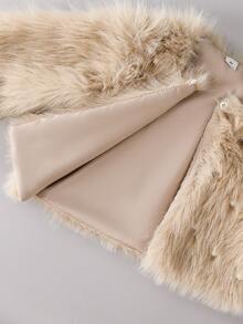 Elladie kids Young Girls Fluffy Cardigan Jacket With Pearl Decor, Suitable For Casual, Fashionable And Elegant Daily Wear - Khaki - View 10