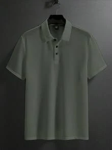 Manfinity Homme 男士纯色绿色宽松短袖半襟休闲夏季 Polo 衫