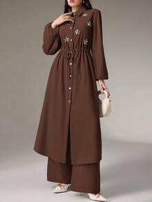 Modelyn Bộ đồ hai mảnh áo dài tay rộng rãi và quần dài cho nữ - màu nâu - Xem 6