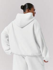MUSERA Plus Size Fleece Hooded Sweatshirt , Winter, Back To School, Cute, Everyday, Casual, Coffee Club Curve Spring - White - View 4