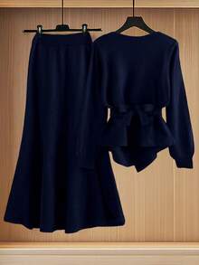 GlowEve New Elegant Button Decor Pullover Sweater, Minimalist European & American Style Fashion Knit Top - Royal Blue - View 2