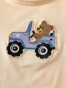 Conjunto de Roupa Casual Fofa para Bebês Meninos com Estampa Gráfica e Bordado de Animais como Raposa, Urso, Esquilo, Cogumelo - Multicolorido - Visão 5