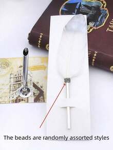 1 件欧洲复古英式金色羽毛笔书法书写工具，适合婚礼圣诞派对礼物教师学生维多利亚文学主题装饰 - 彩色 - 查看 13