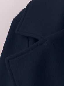 EMERY ROSE Women Solid Color Waist Belt Elegant Long Sleeve Overcoat, Autumn/Winter Black Coat Women - Navy Blue - View 5