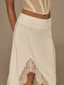 Glamine 女士优雅刺绣撞色蕾丝不对称半身裙，春夏款 - 杏色 - 查看 6