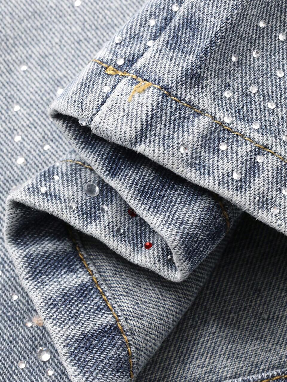 Autumn Street Style Washed Blue Men's Jeans With Contrast Stitching And Sequin Design