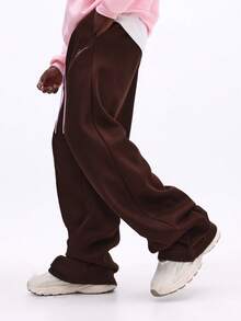 SUMWON Wide Leg Sweatpants Relaxed Fit Loungewear Oversized Joggers Casual Drawstring Pants With Side Pockets Plain - Brown - View 6