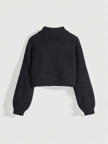 ROMWE Goth Suéter holgado con bordado de seta y mangas farol - Negro - Ver 2