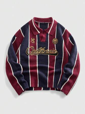 Street Life Suéter de punto con cuello retro inspirado en el fútbol, estilo streetwear para hombres