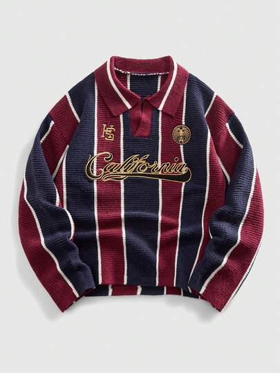 Street Life Herren Retro Kragen Fußball inspirierter Strickpullover, Streetwear Stil