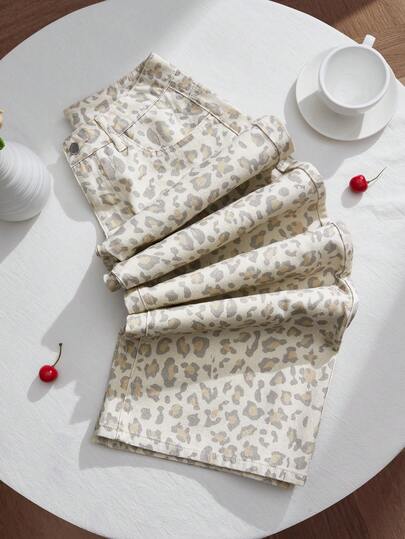 Comfortcana Jeans anchos y sueltos de mujer con bolsillos y estampado de leopardo, versátiles y casuales