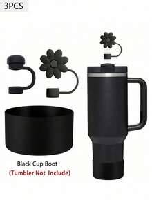 3 件适用于 30-40 盎司杯子的配件、1 个可重复使用的 10 毫米硅胶花吸管盖、1 个硅胶吸管盖（与 杯防溢漏塞防溅防尘吸管盖兼容）、1 个杯子硅胶保护套保护底套、杯子配件、节日派对礼物 - 彩色 - 查看 17