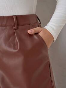 Chikora Plus Size Solid Color Pleated Waist Belt Loop Straight Loose Casual Shorts - Camel - View 7