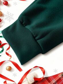 Manfinity Homme 男士圣诞摇滚圣诞老人绿色太阳镜印花套头卫衣，长袖上衣 - 墨綠色 - 查看 4