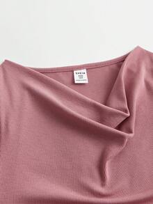 SHEIN Tween Girls 2pcs Set Asymmetric Hem Long Sleeve Top With A-Line Midi Skirt, Elegant Vintage Style For Outing And Party Graduation Dress, Casual Daily Wear - Dusty Pink - View 5