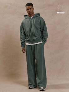 Musero Pantalones de chándal con pierna ancha y detalles de tachuelas PREMIUM, solo Bottom de chándal, primavera verano - Verde - Ver 1