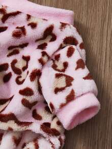 PETSIN 1件粉色豹纹恐龙带牵引扣宠物连体衣秋冬法兰绒加厚保暖四足衣服 - 粉色 - 查看 5