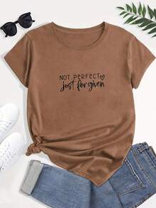 Camiseta de algodón  con estampado Not Perfect Just Forgiven y corazón - Ideal para uso diario, casual y looks religiosos - Marrón - Ver 3