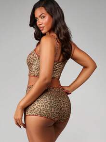 MISSGUIDED Leopard Print Cami Tank Top And Matching Bootie Shorts Two Piece Co-Ord Set With Red Trim Detail - Multicolor - View 6