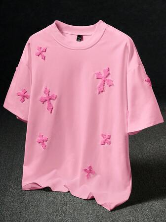 Manfinity Roghcode Camiseta blanca de estilo callejero popular con bordado de toalla de estampado completo a juego, atuendo diario, regalo para novio/esposo, regalo de aniversario