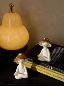 Cirelle 1pc Cute Meditation Sitting Yoga Mushroom Desktop Decor, Yoga Mushroom Ornament Home Living Room Decoration, Garden Resin Craft Gift - Multicolor - View 4