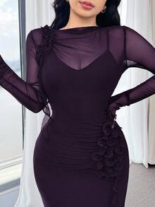 Feyla Elegant Women's Dress With 3D Ruffle Hem - Purple - View 1