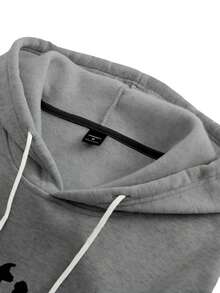 Claim Dot 宽松男士标语印花落肩抽绳连帽衫，街头风灰色Y2K乐队连帽衫，复古摇滚风连帽衫，长袖上衣 - 彩色 - 查看 6