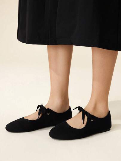 CUCCOO BASICS French Elegant Round Toe Lace-Up Flats For Women, Suitable For Commuting