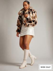 SHUZIA 女士宽筒时尚舒适粗跟过膝长靴，带内侧拉链 - 白色 - 查看 5