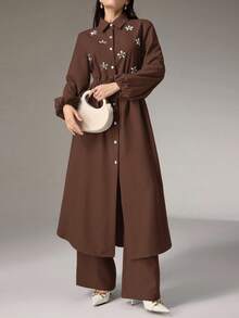 Modelyn Bộ đồ hai mảnh áo dài tay rộng rãi và quần dài cho nữ - màu nâu - Xem 5