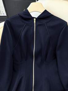 SHEIN Franclia 女士休闲拉链卫衣，收腰设计，秋季款 - 藏蓝色 - 查看 4